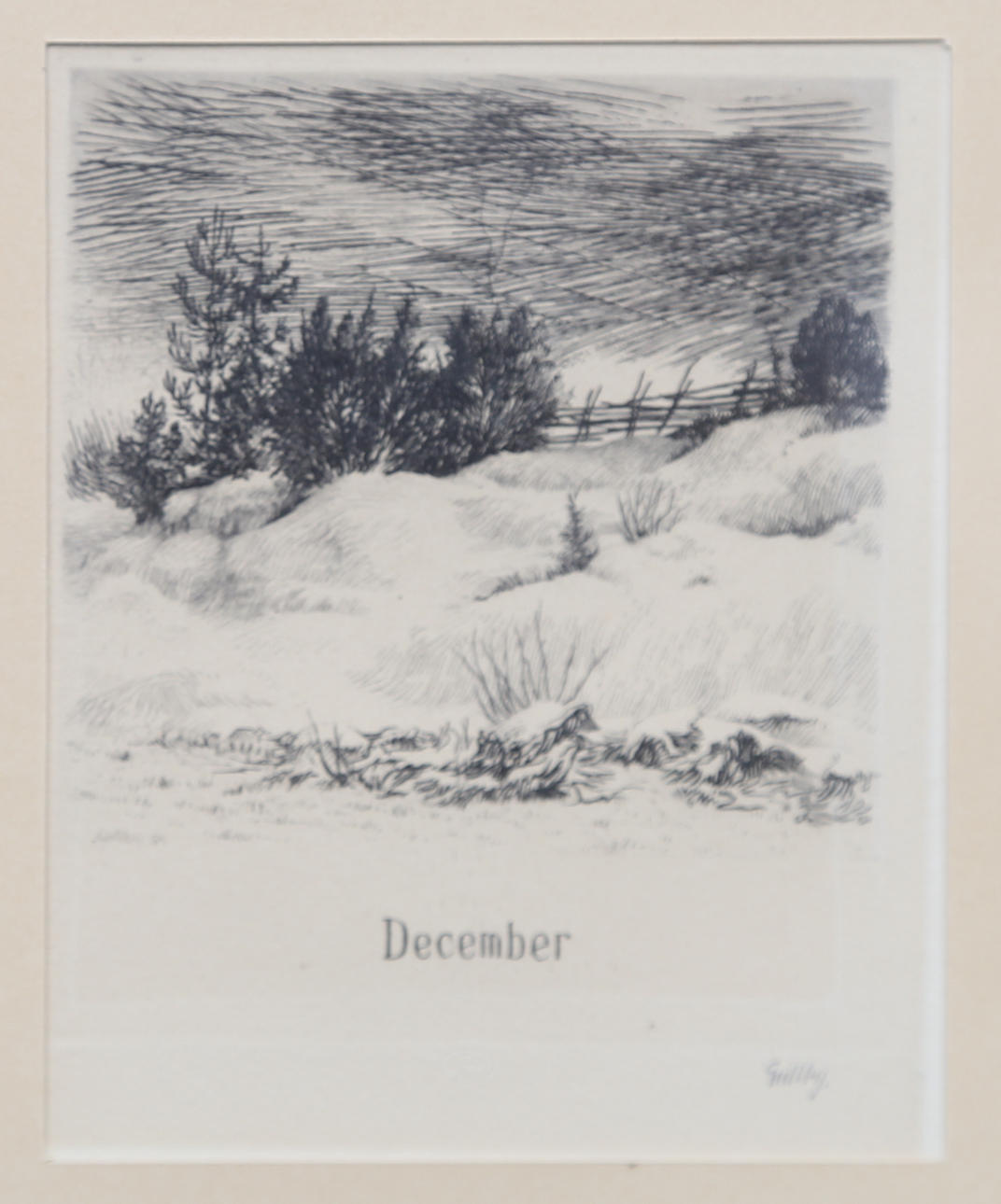 FOLKE GULLBY. "Christmas Card 1955". Etching+drypoint, signed.