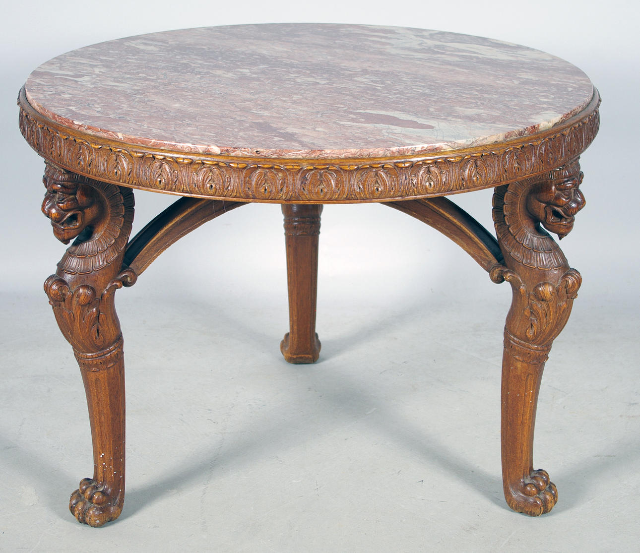 BORD, skuren ek med marmorskiva, tidigt 1900-tal.