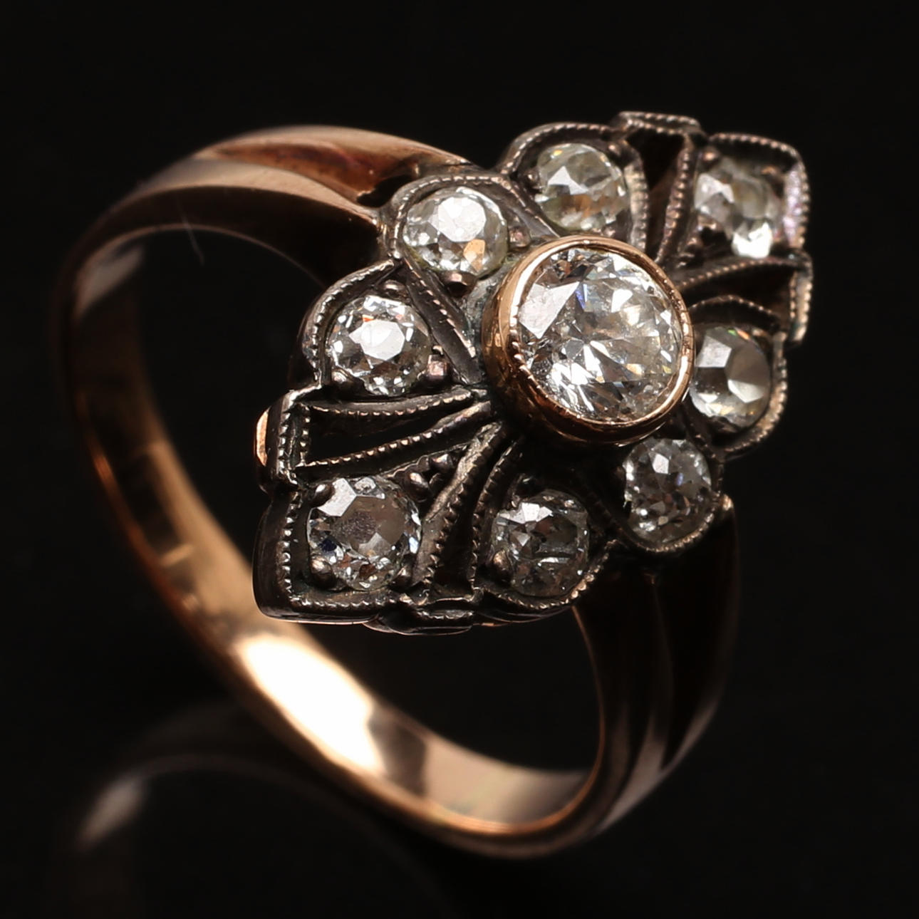 RING, 14K rødguld, diamanter, Rusland.