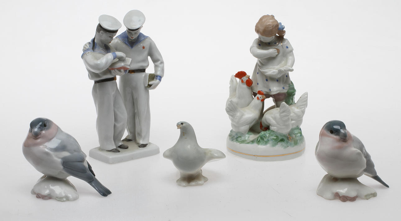 FIGURINER, 5 st, porslin, bland annat Lomonosov Ryssland.