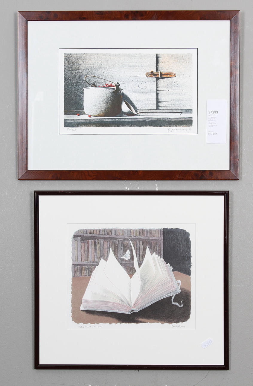 NILS E JOHANSSON. Färglitografi, signerad och numrerad 13/260, samt BJÖRN LINDROTH, tillskriven, Litografi.