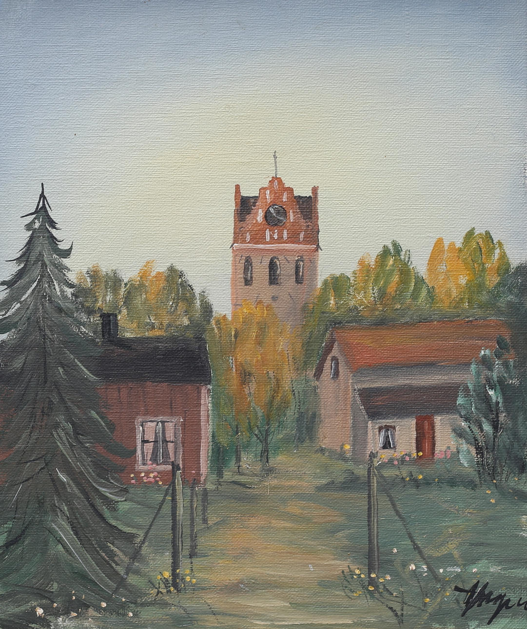 YNGVE JOHANSSON. Växjö Cathedral. Oil on canvas, signed.