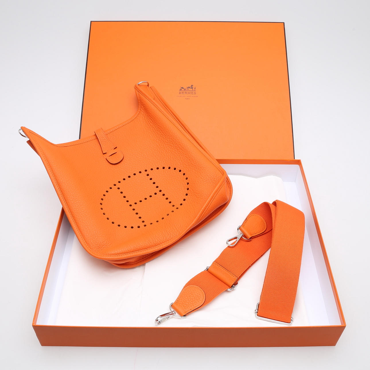 SHOULDER STRAP BAG, HERMÈS, "Evelyn", orange leather, with.