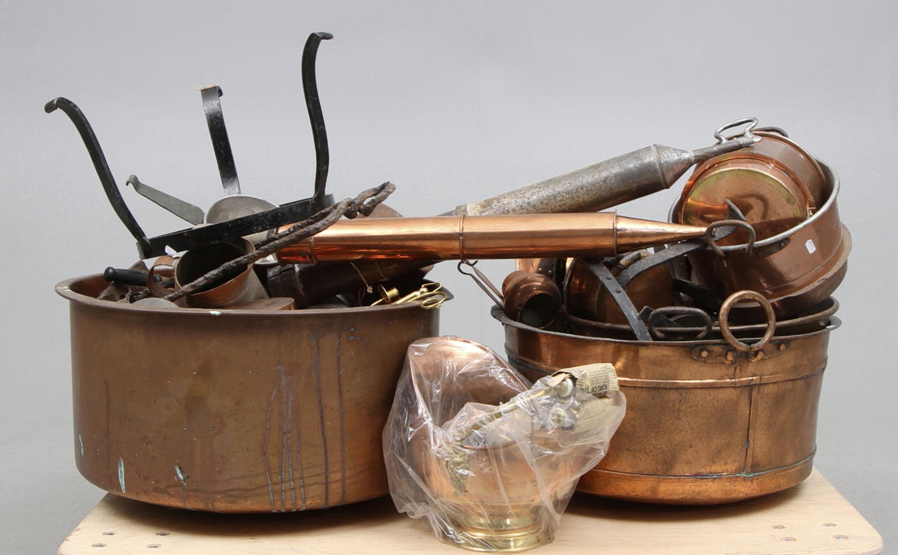 KOPPARFÖREMÅL samt BLECKPLÅT, 1800-1900-tal.