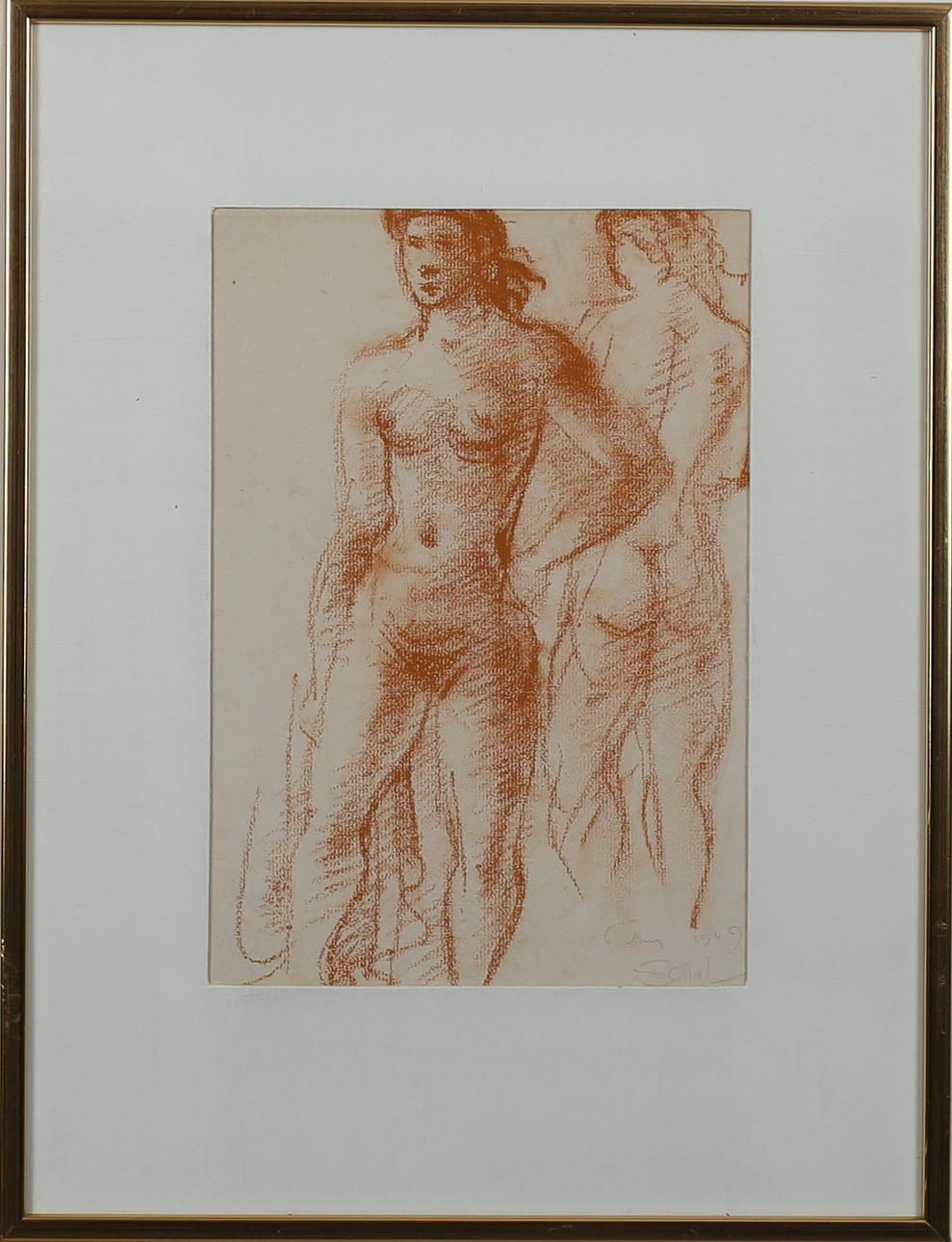 JULES SCHYL. Modeller. Pastell. Signerad Schyl och daterad 6 aug 1949.