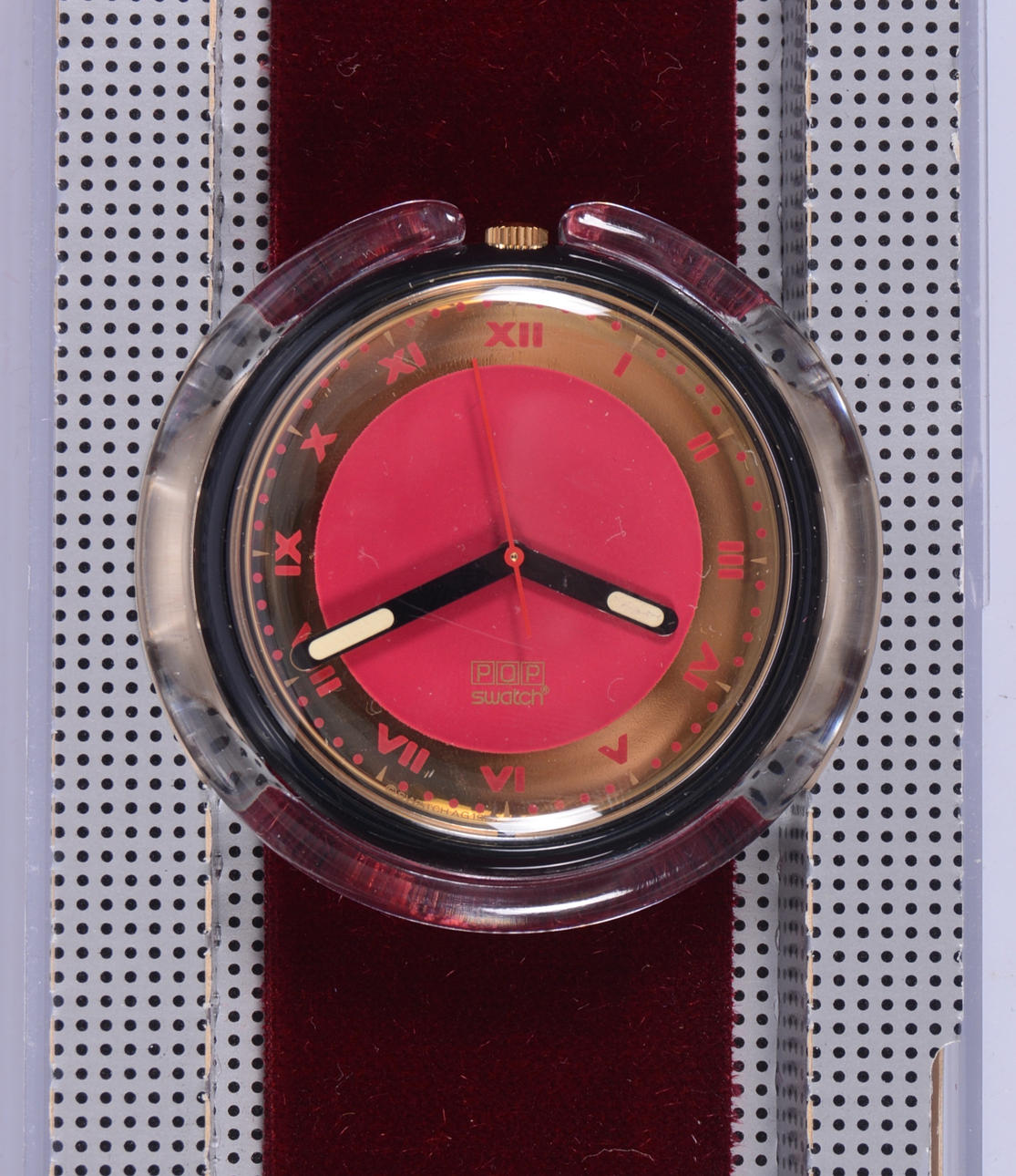 Swatch Watch POP - PWB160 - RED VELVET 1992 Swatch Pop PWB160 Red Velvet Watch | Gold Pop Swatch  main image 3