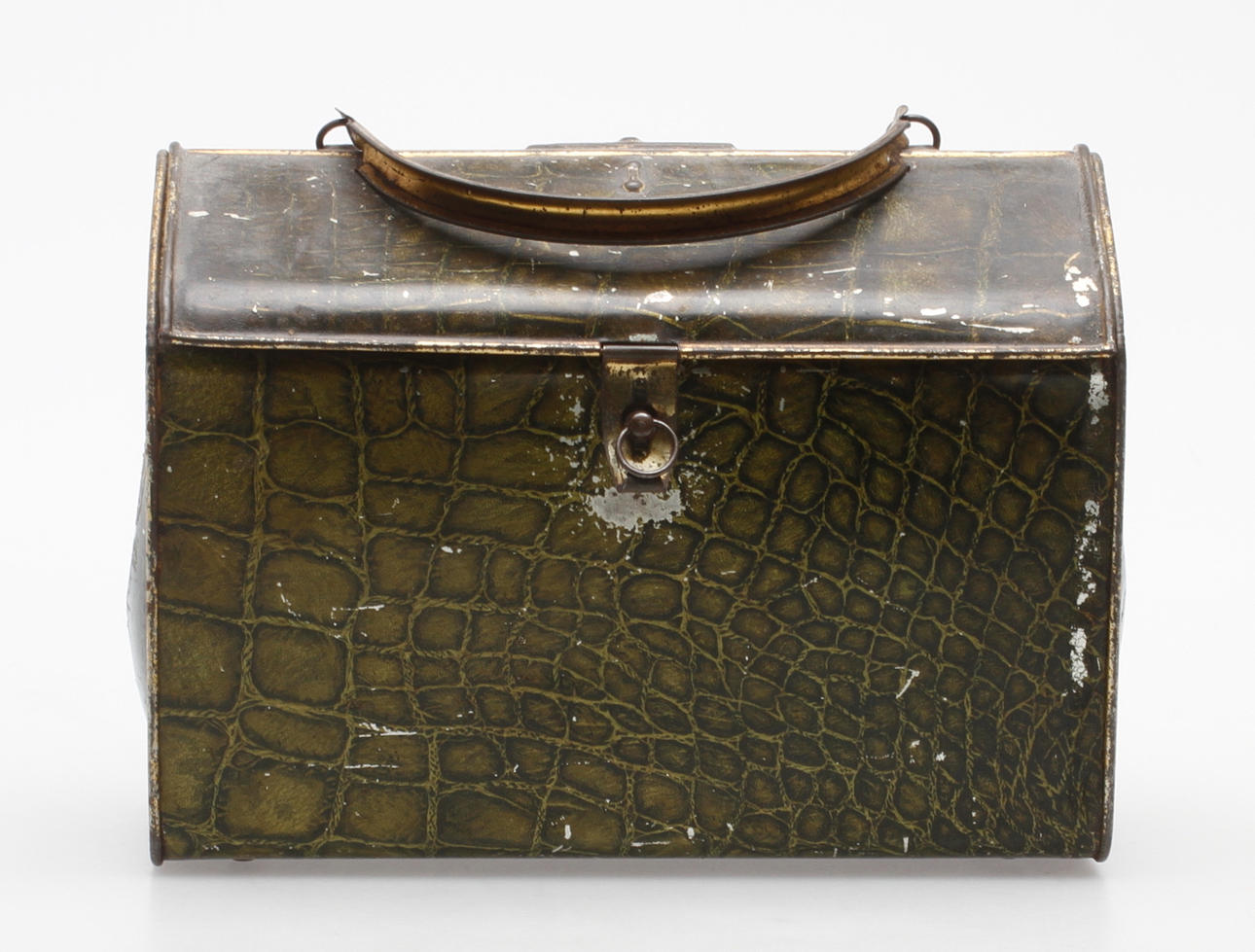 BURK/HANDVÄSKA, litograferad plåt, krokodilimitation, 1900-talets början.