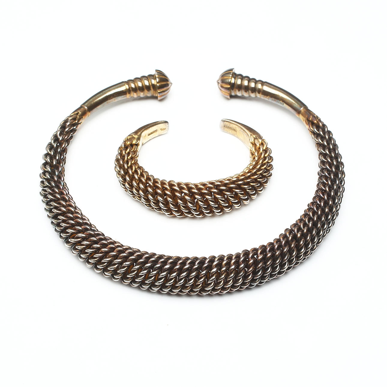 HALS- samt ARMRING, 2 delar, sterlingsilver, stämplade H.K.