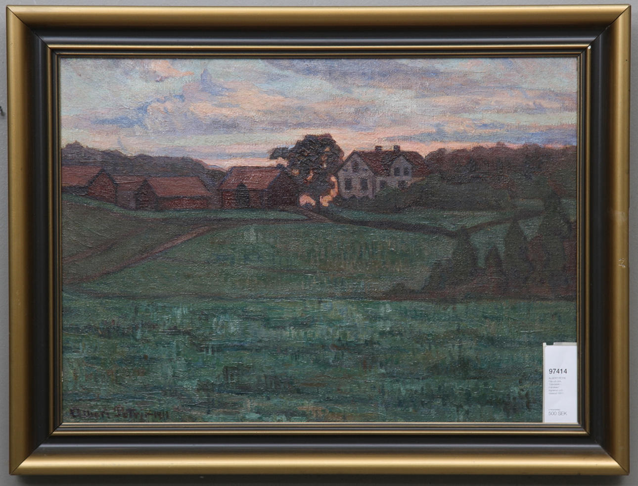 ALBERT PETRI. Olja på duk, "Gårdsbild i månsken" signerad och daterad 1911.