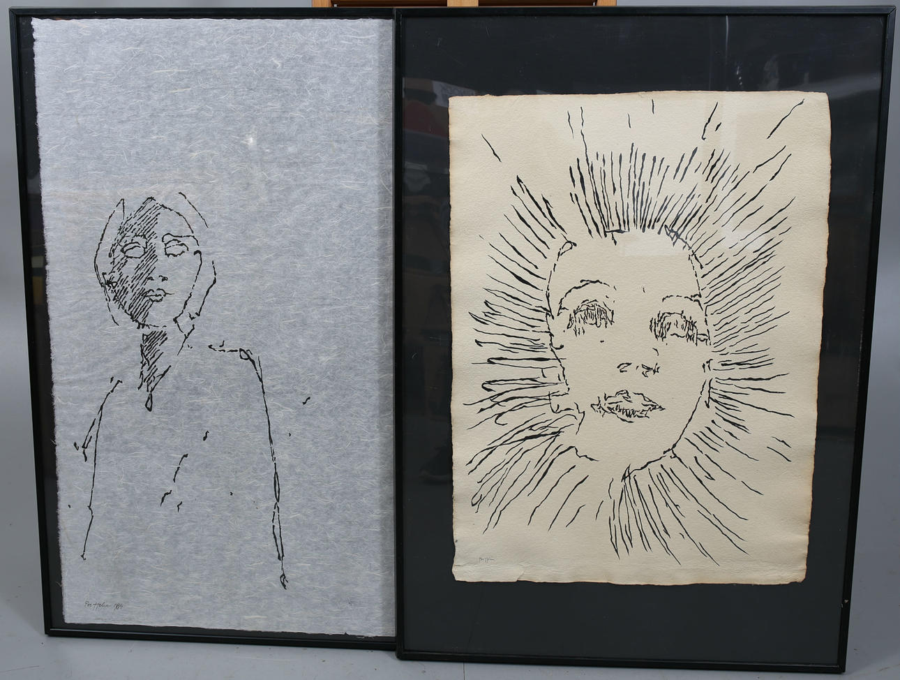PER HELIN. Ink drawings, 2 pieces, signed, one dated 1984.