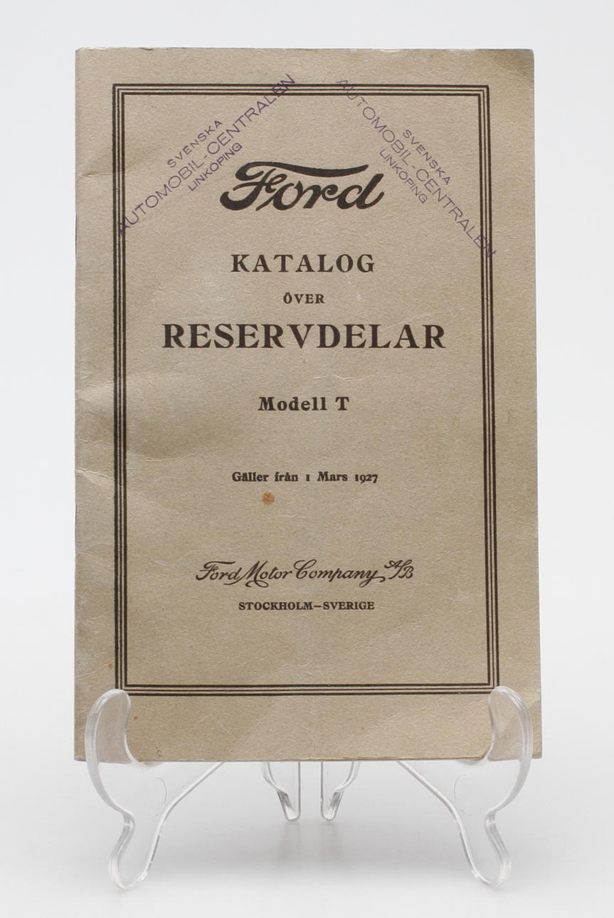 KATALOG ÖVER RESERVDELAR, T-Ford, 1927.