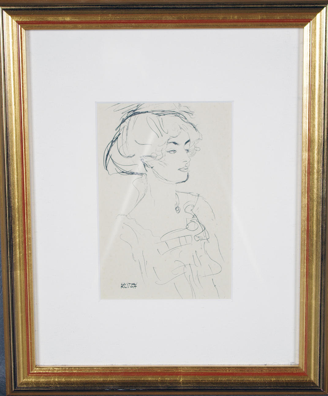 GUSTAV KLIMT. Efter. Flickporträtt, antikvarisk litografi efter teckning.