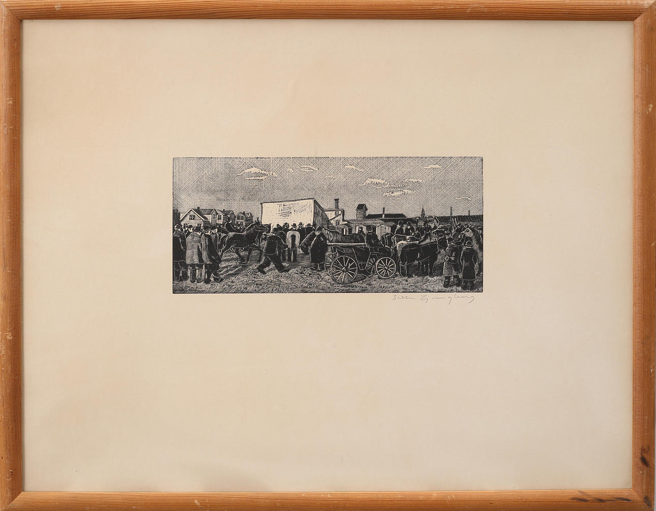 SVEN LJUNGBERG. Hestemarked, træsnit, sign.