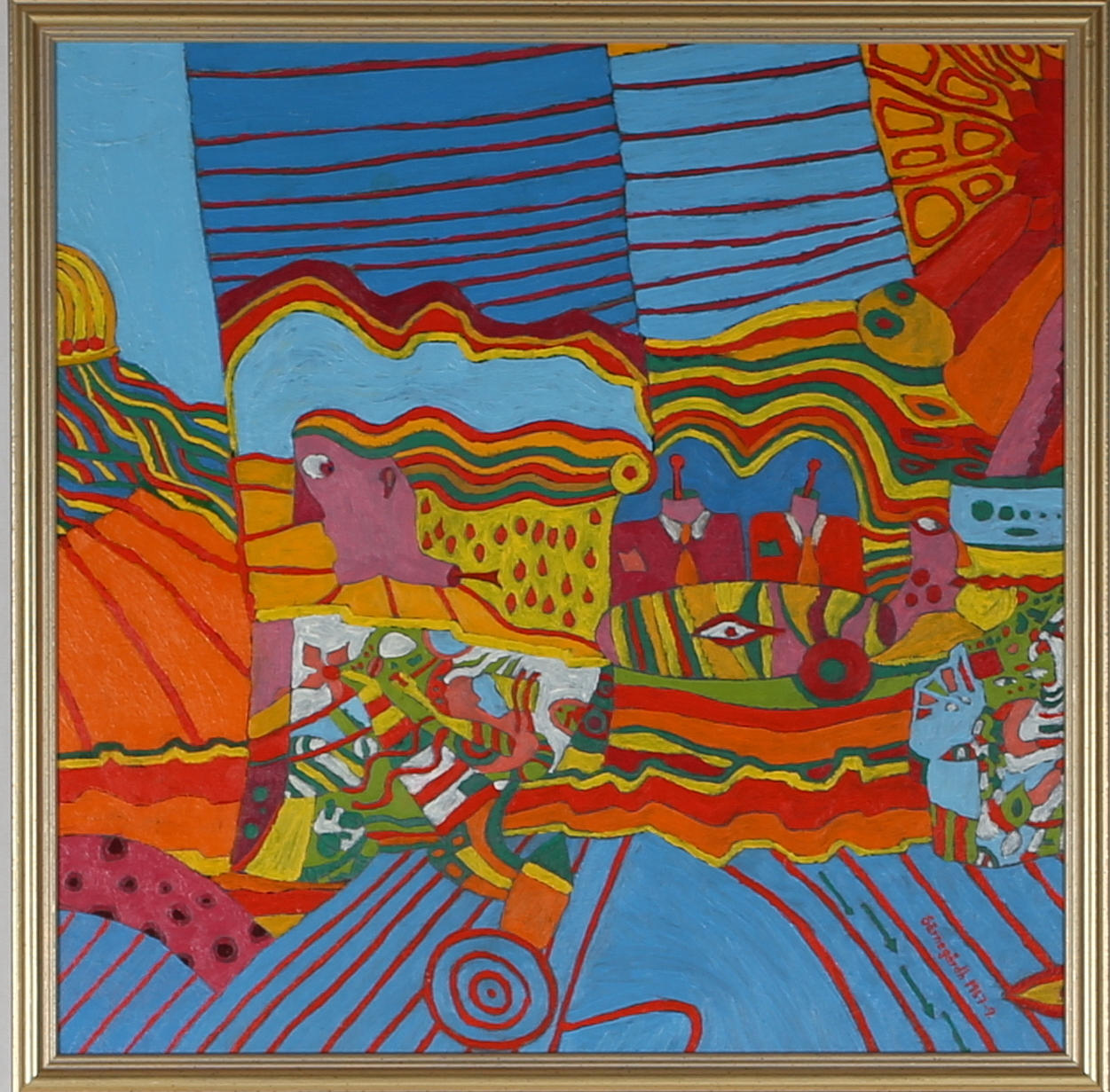 ULF SÄRNEGÅRDH. Psykedeliskt landskap, Olja på pannå. Signerad Särnegårdh och daterad 1967-9.