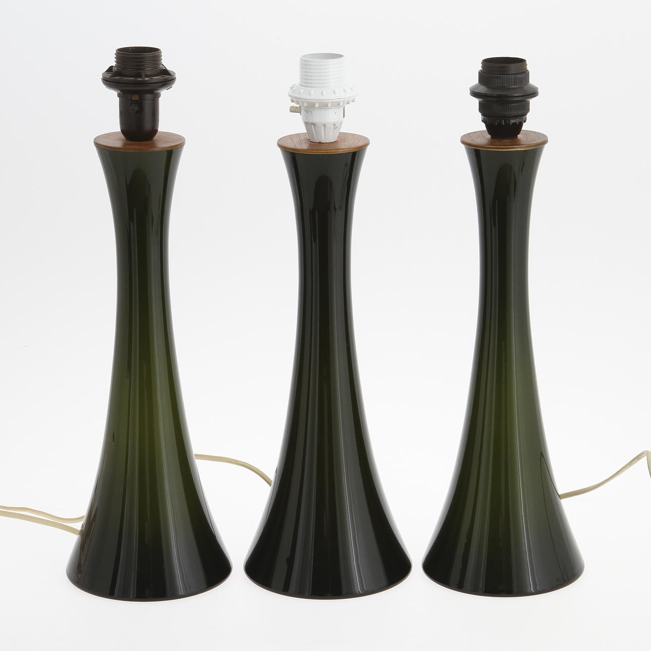 BORDSARMATURER, 3 st, gröntonad glasmassa, Bergboms.