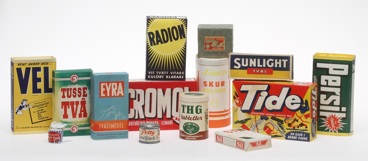 PARTI VARUFÖRPACKNINGAR, 14 st, bland annat Tusse Två, Amolin och Persil.