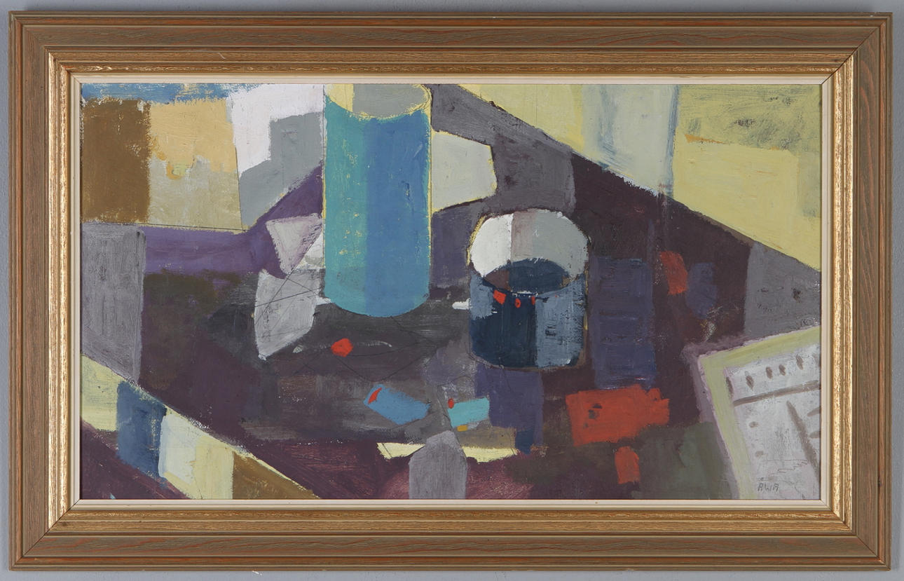 ÅKE WILHELM ANDERSSON. Koposition, blandteknik på pannå, signerad ÅWA.