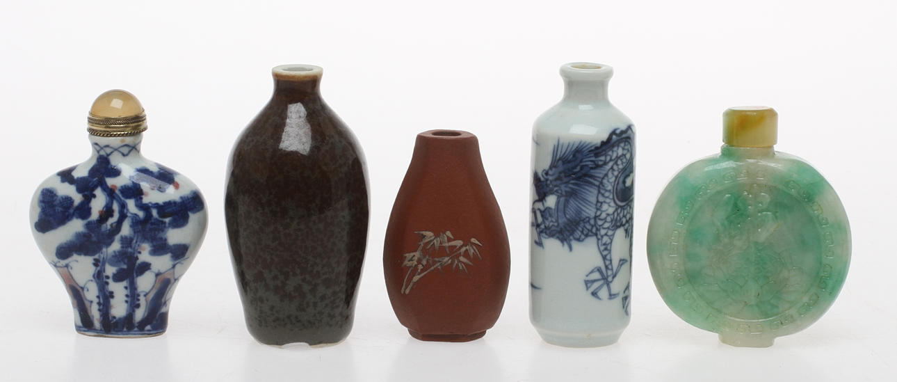 SNUSFLASKOR/FLAKONGER, 5 st keramik och sten Kina.