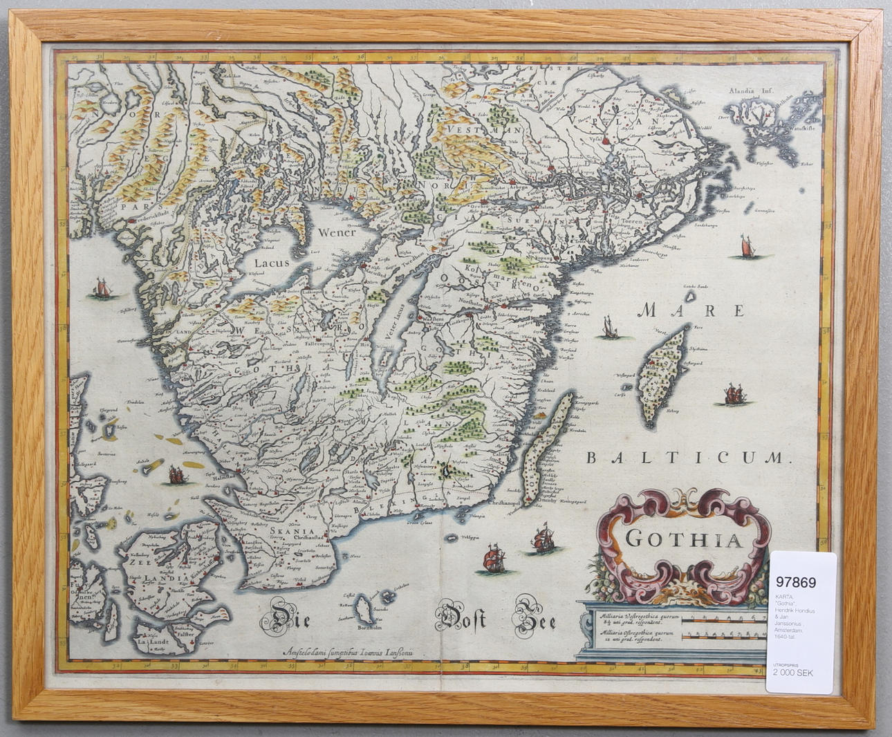 KARTA. "Gothia", Hendrik Hondius & Jan Janssonius , Amsterdam, 1640-tal.