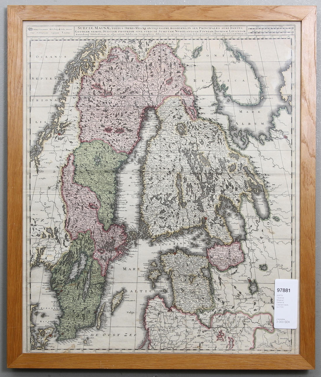 KARTA. "Sueciae Magnae", Gerard & Leonard Valck, Amsterdam, omkring 1720.