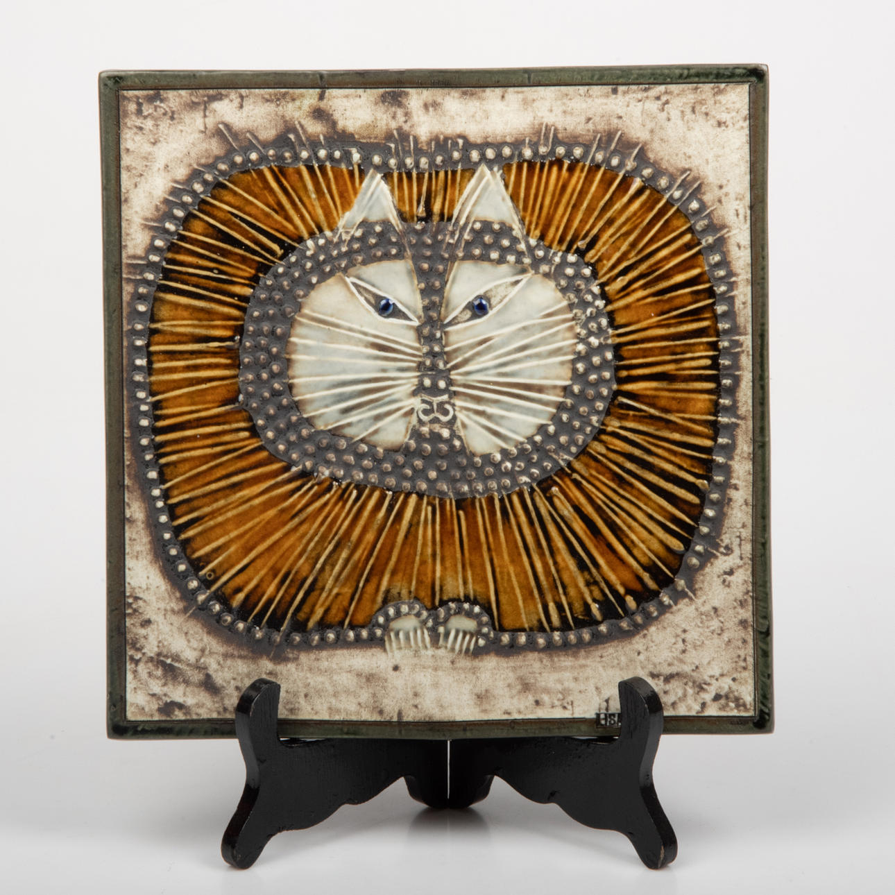 LISA LARSON. Wall relief, stoneware, cat, Gustavsberg.