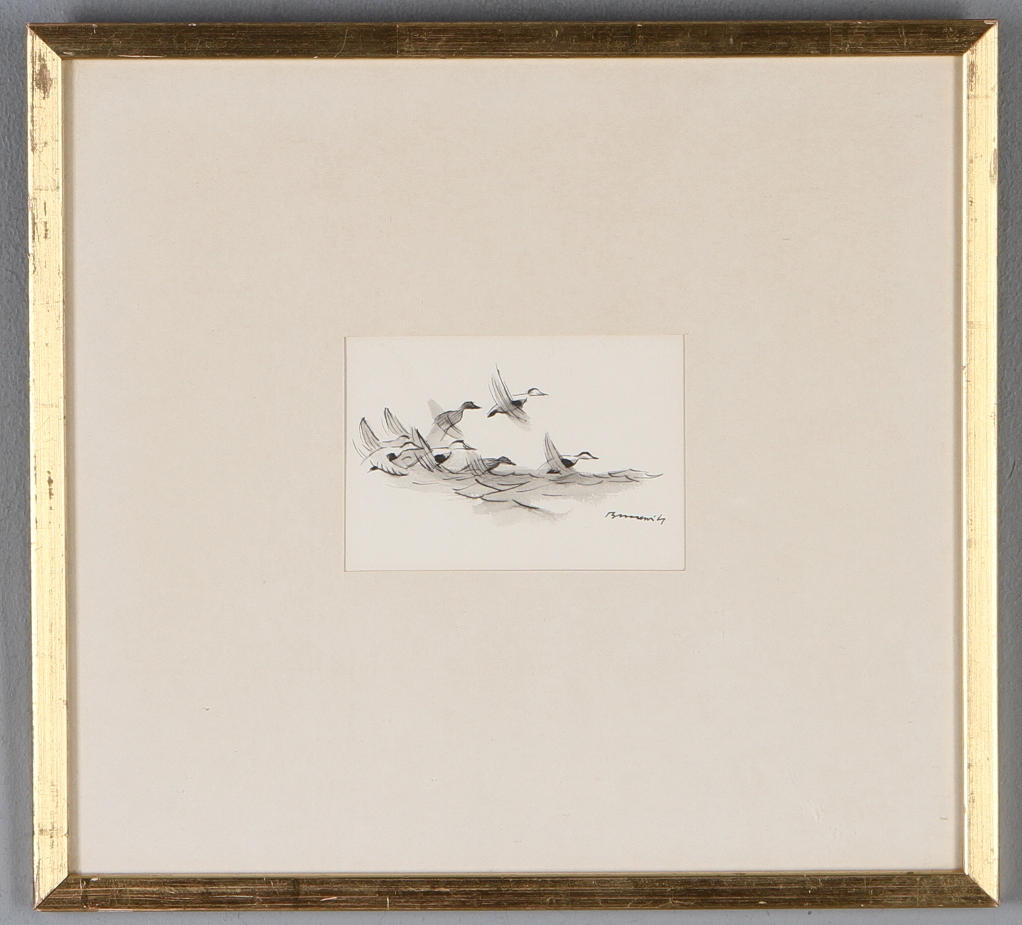 GUNNAR BRUSEWITZ. Fåglar, tuschlavering, signerad.