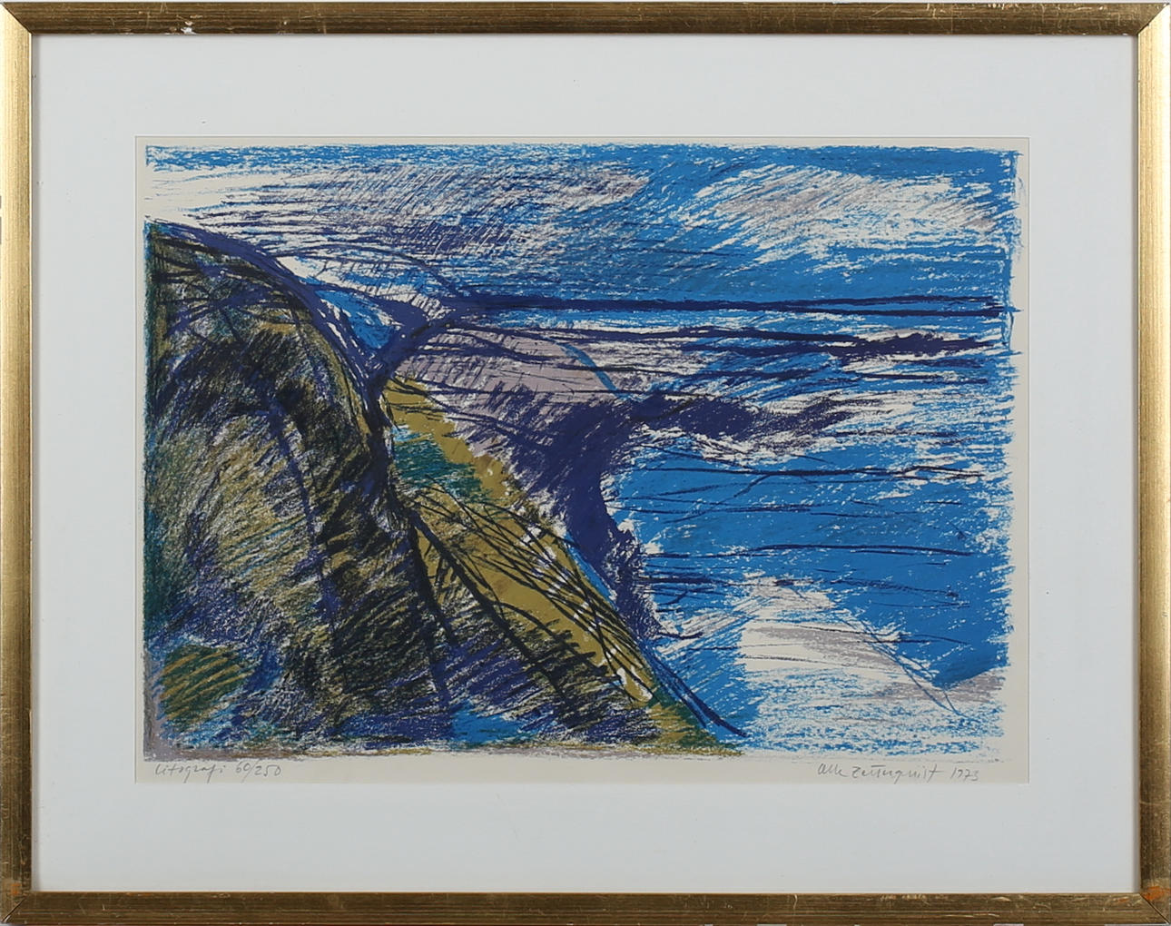 OLLE ZETTERQUIST. Kustlandskap. Färglitografi. Signerad och daterad 1973. 60/250.