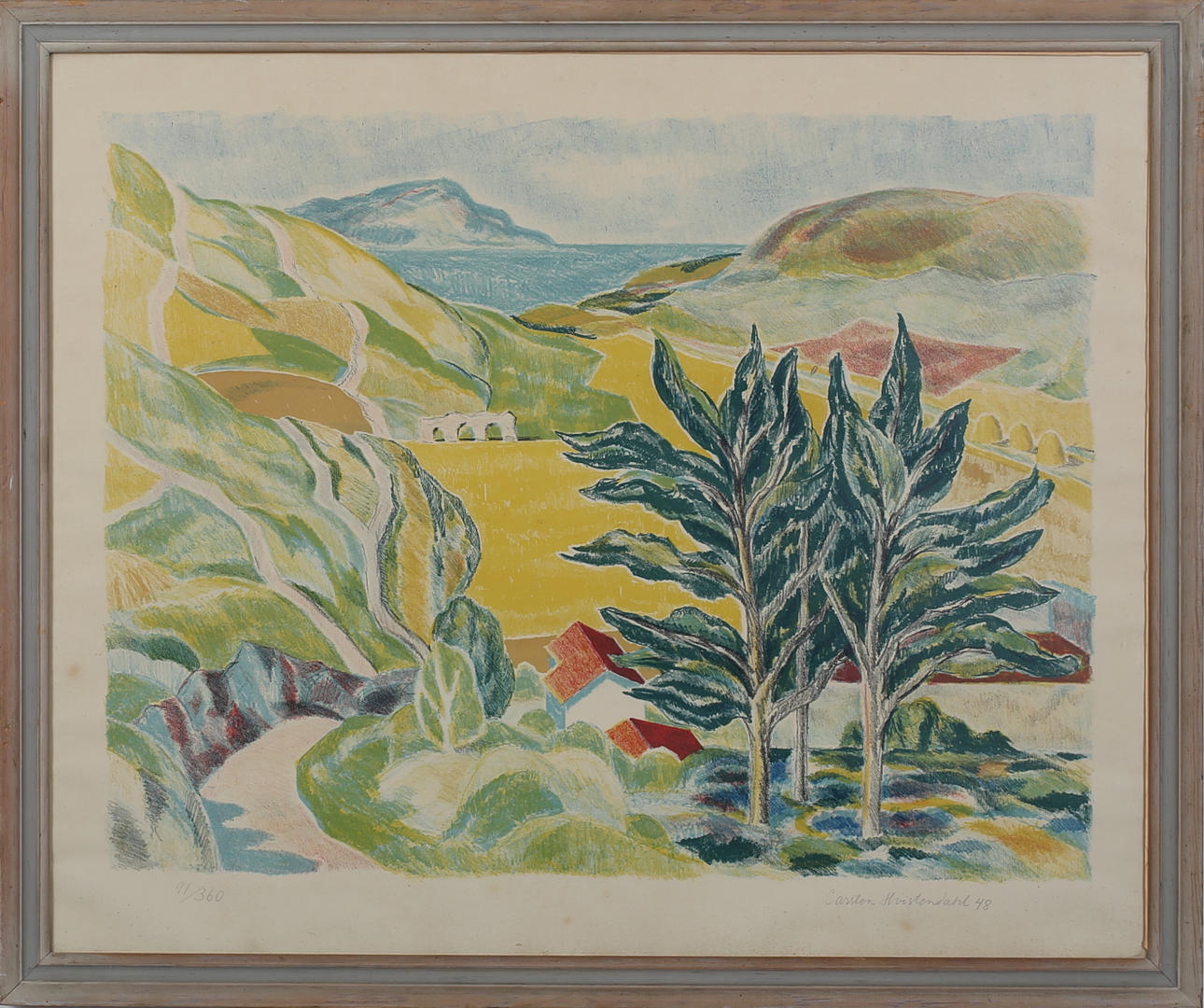 CARSTEN HVISTENDAHL. Kustlandskap. Färglitografi. Signerad o ch daterad -48. 91/360.