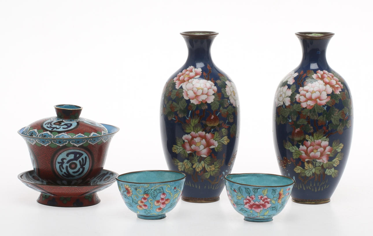 CLOISONNE, 5 delar, Kina eller Japan.