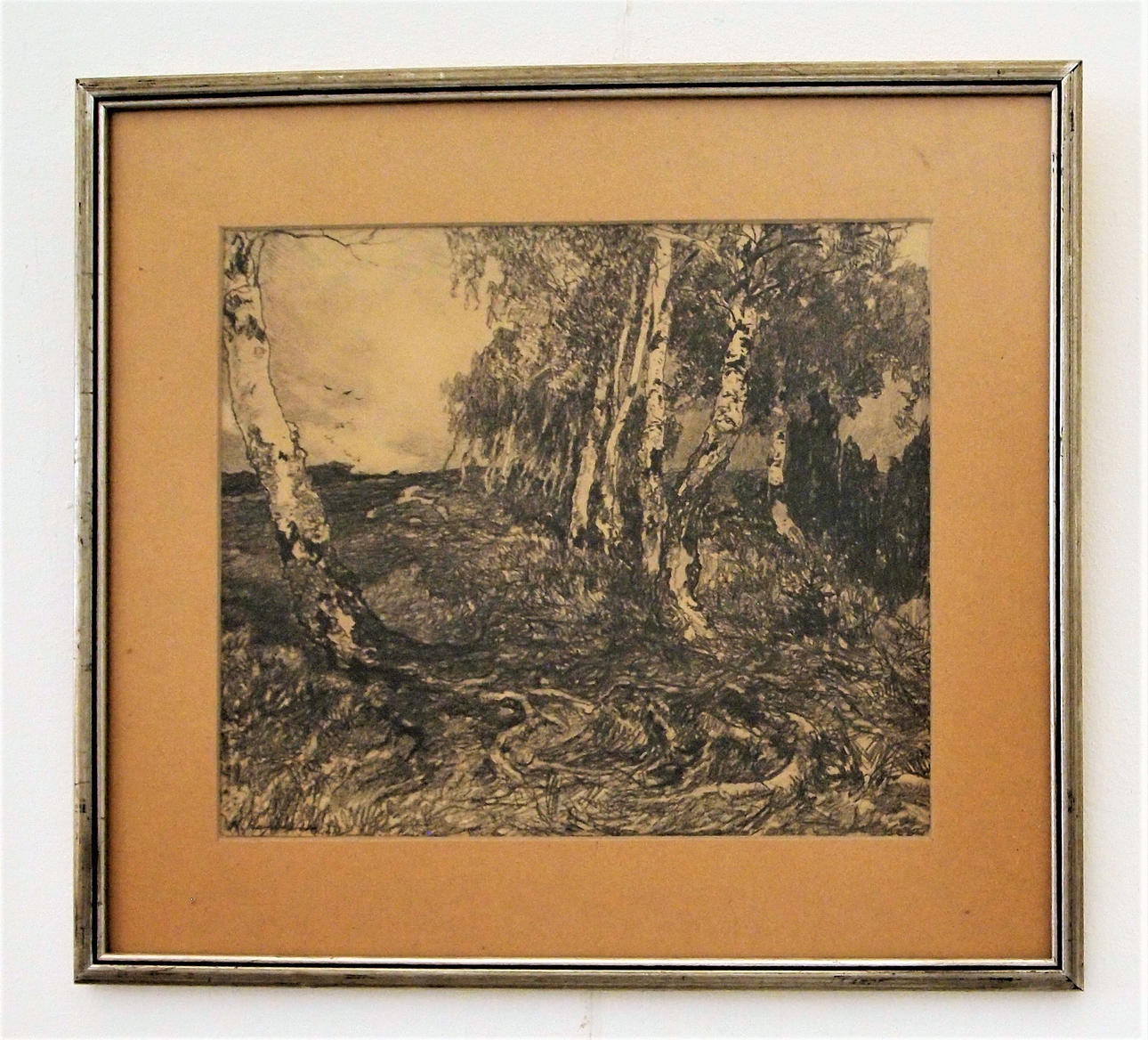 RUDOLF HERMANNS. Drawing, Birkengruppe, indistinctly signed.