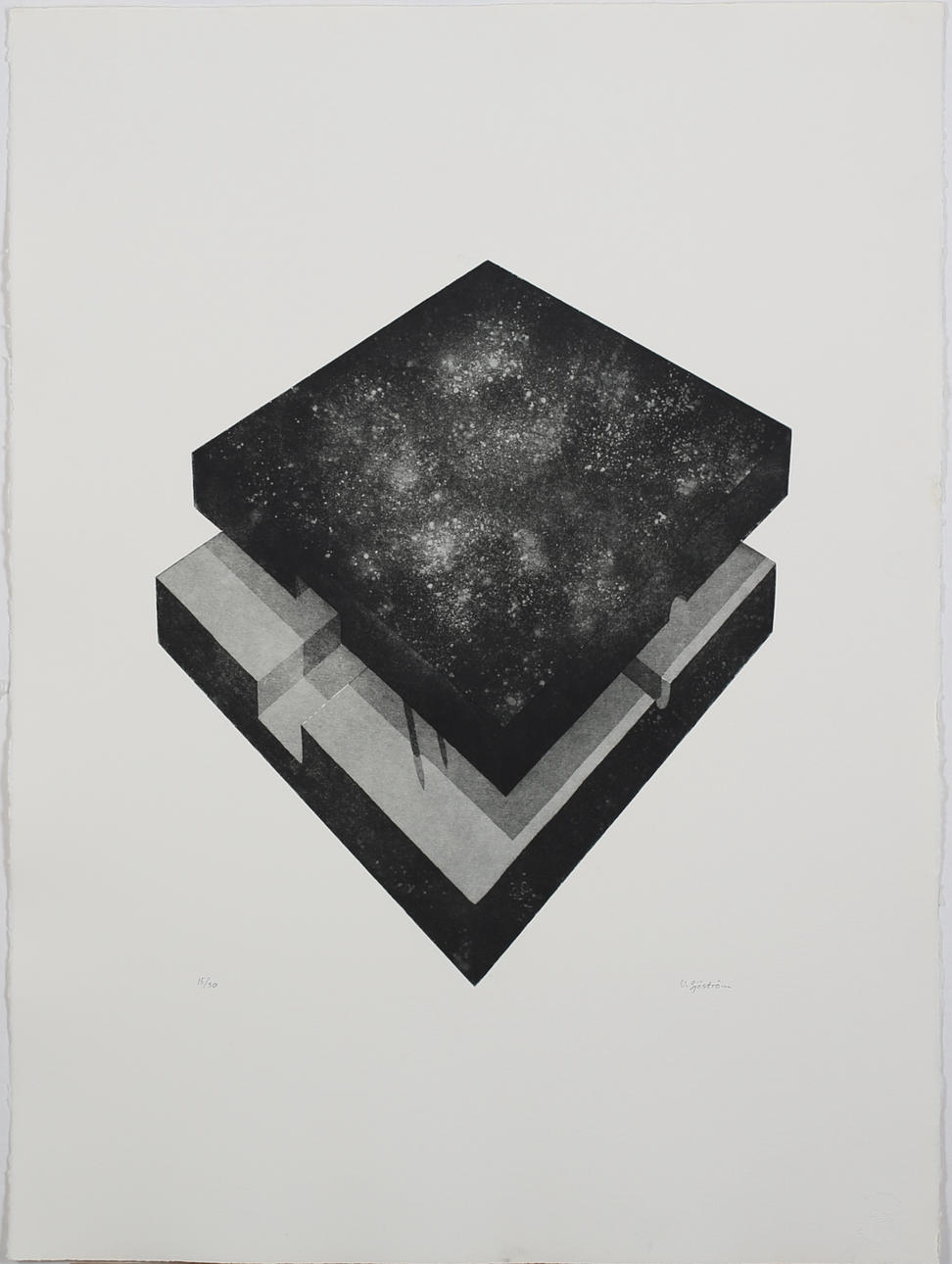 Komposition. Etsning. Signerad U Sjöström. 15/30.