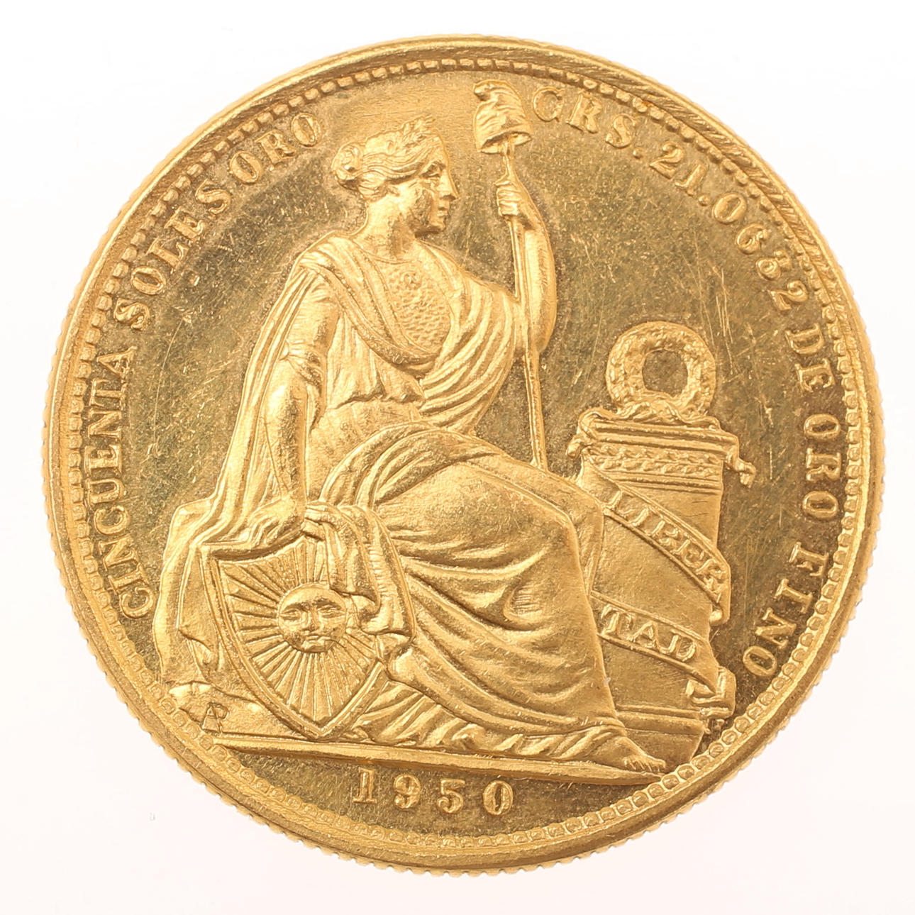 GOLDMÜNZE, 50 Soles Oro, Peru, 1950.