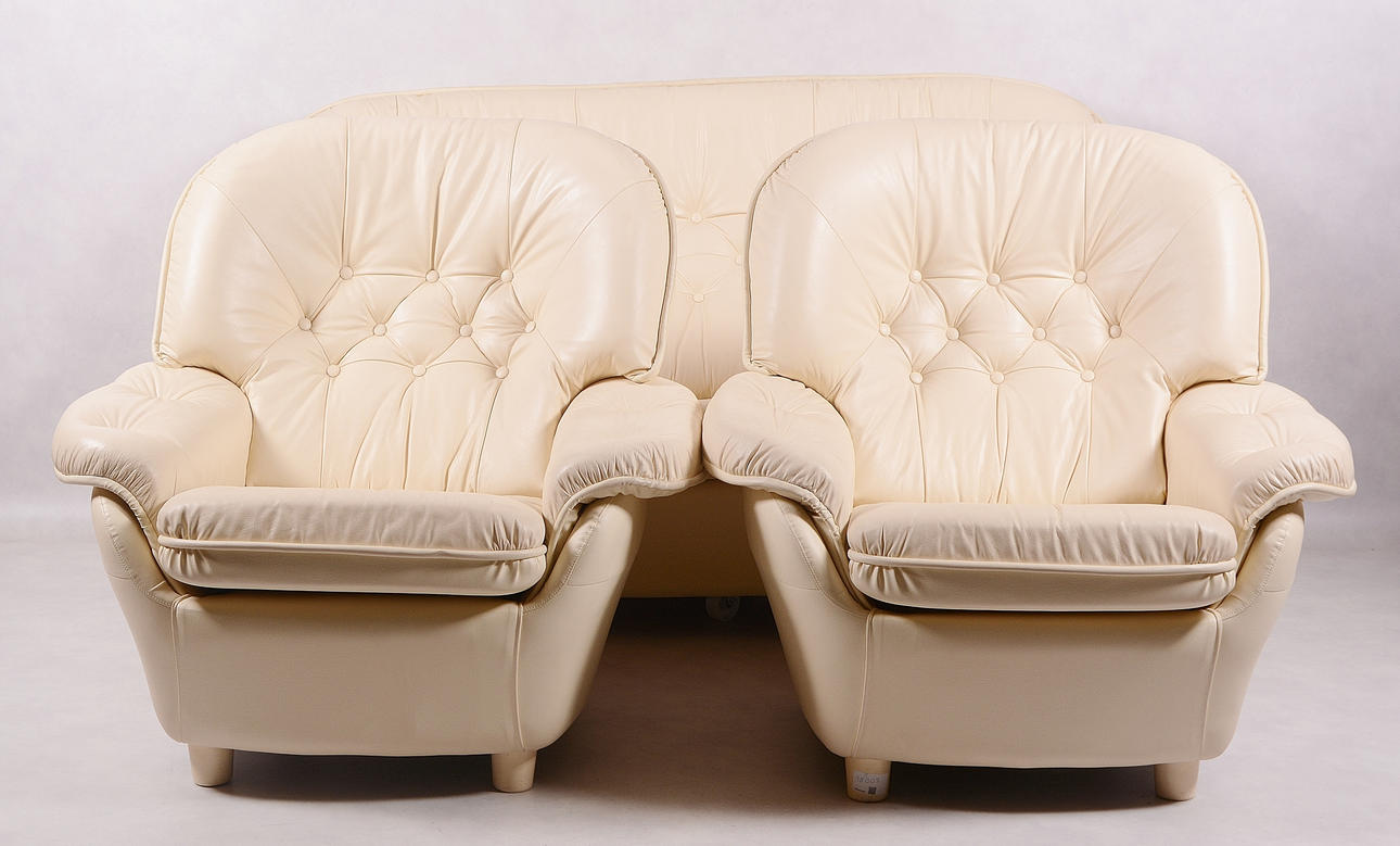 SOFFGRUPP, 3-delar, beige, läder samt konstläder, modern tillverkning.
