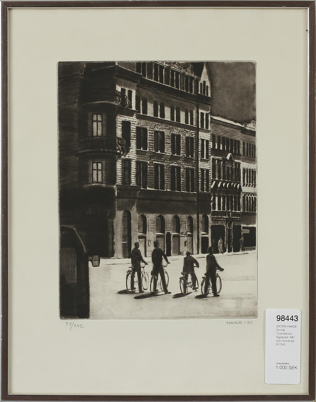 SIXTEN HAAGE. Torrnål. "Cyklisterna". Signerad 1981 och numrerad 97/242.