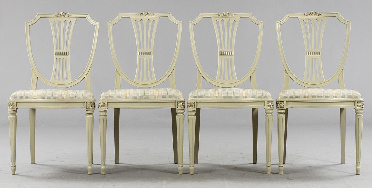 BORD OCH 4 STOLAR, gustaviansk stil, 1900-tal.