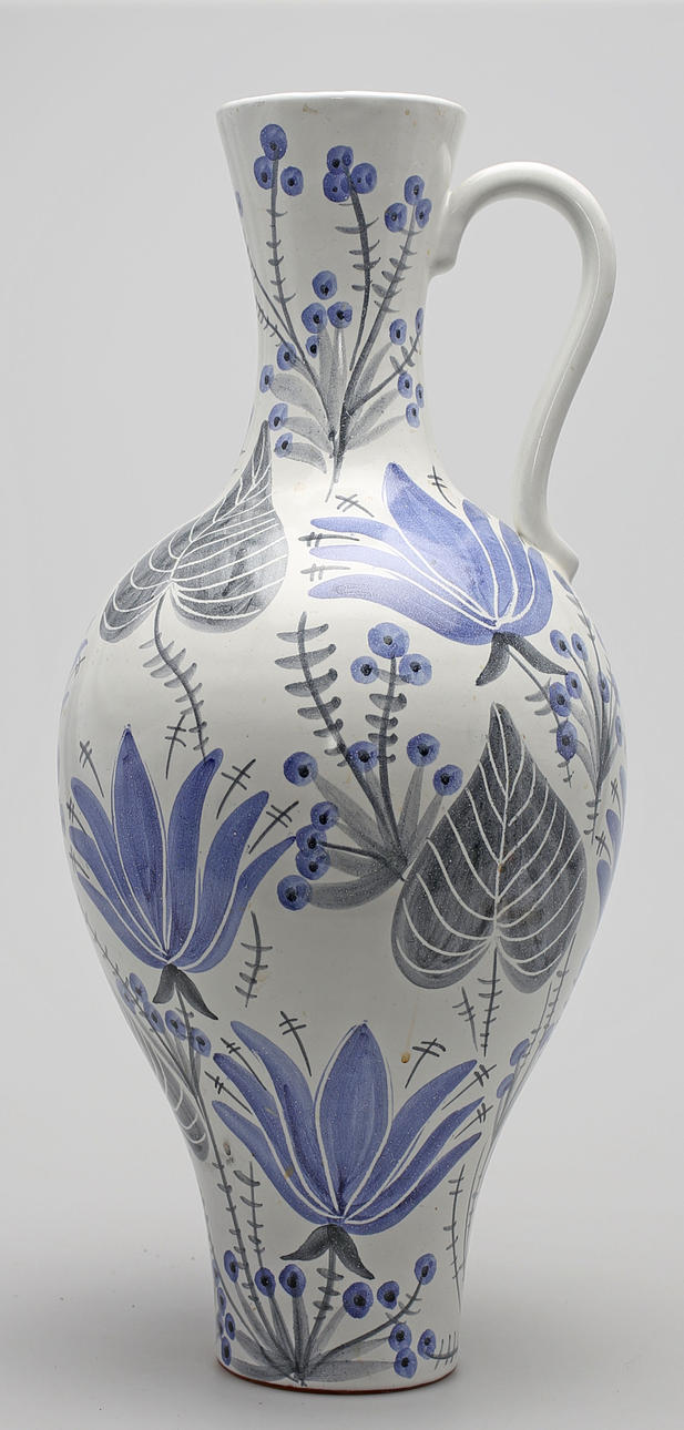 KANNA MED HÄNKEL, glaserat lergods, Laholm.