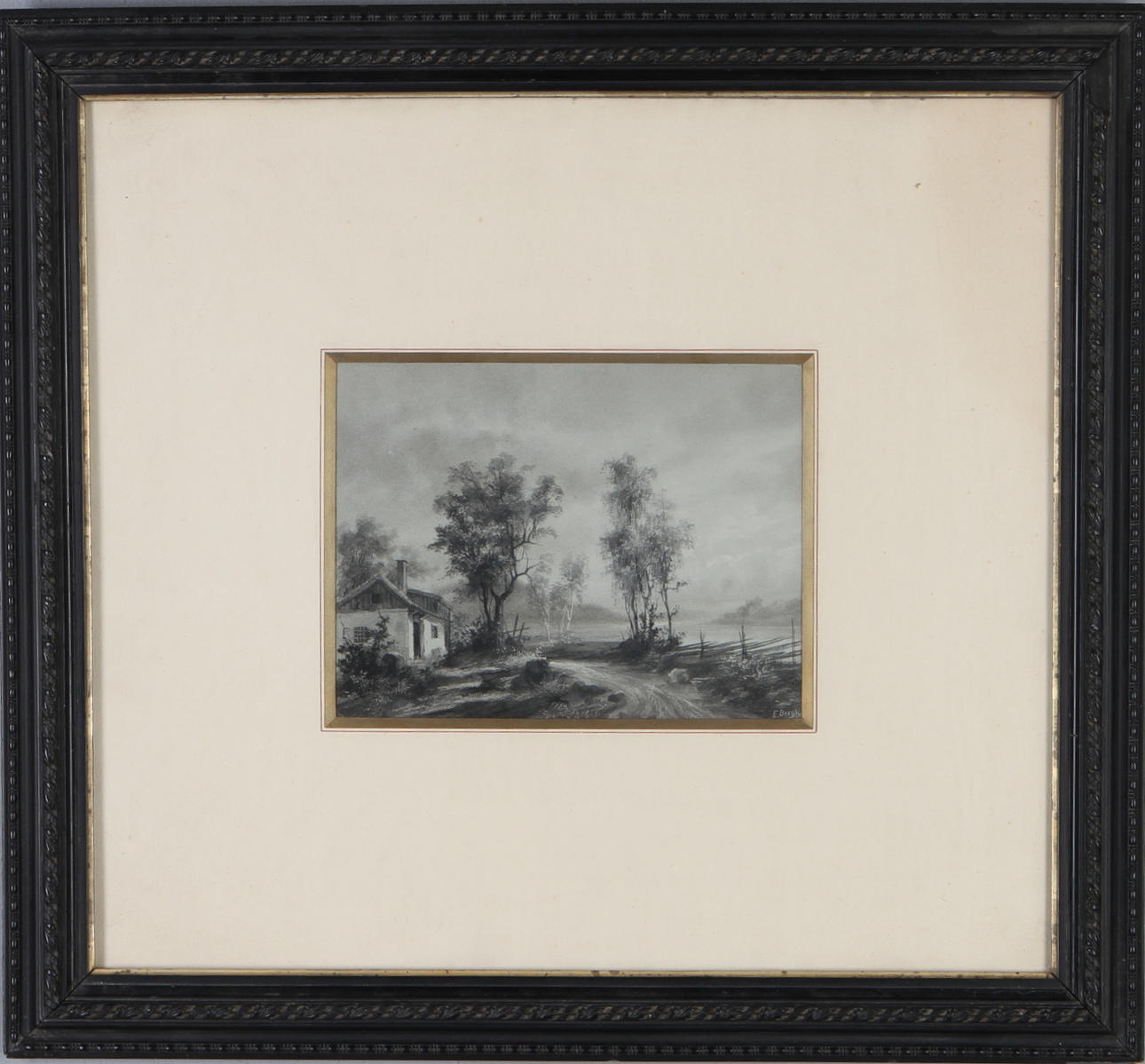 EDWARD BERGH. Pastoralt landskap, blandteknik, signerad.