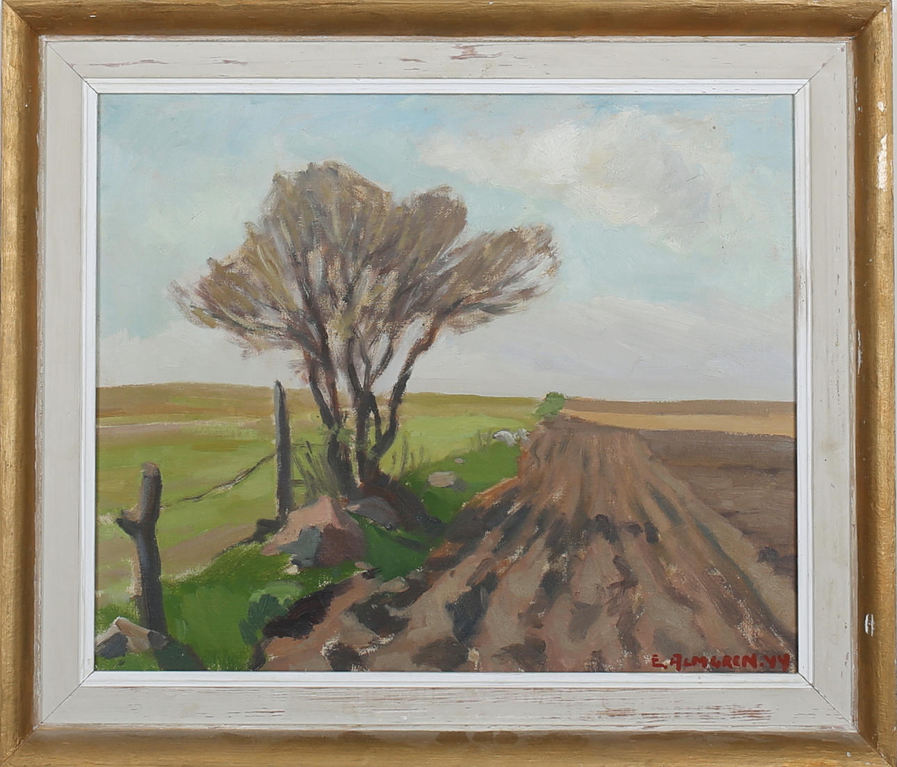 ERIK ALMGREN. Österlenlandskap. Olja på duk. Signerad E Almgren och daterad -44.