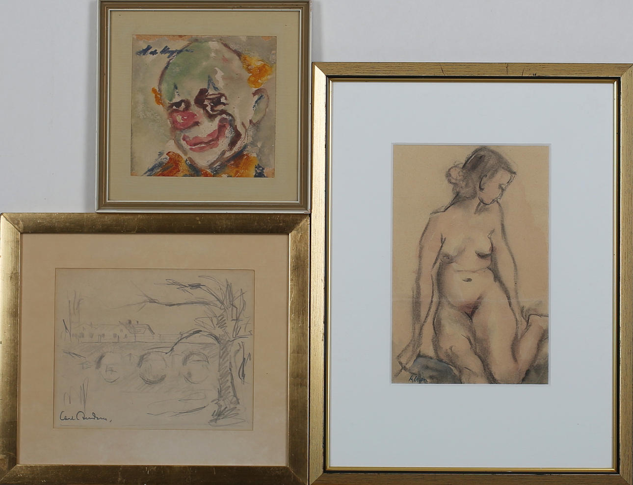 PARTI TAVLOR (3). Olika motiv. Olika tekniker. Signerade.