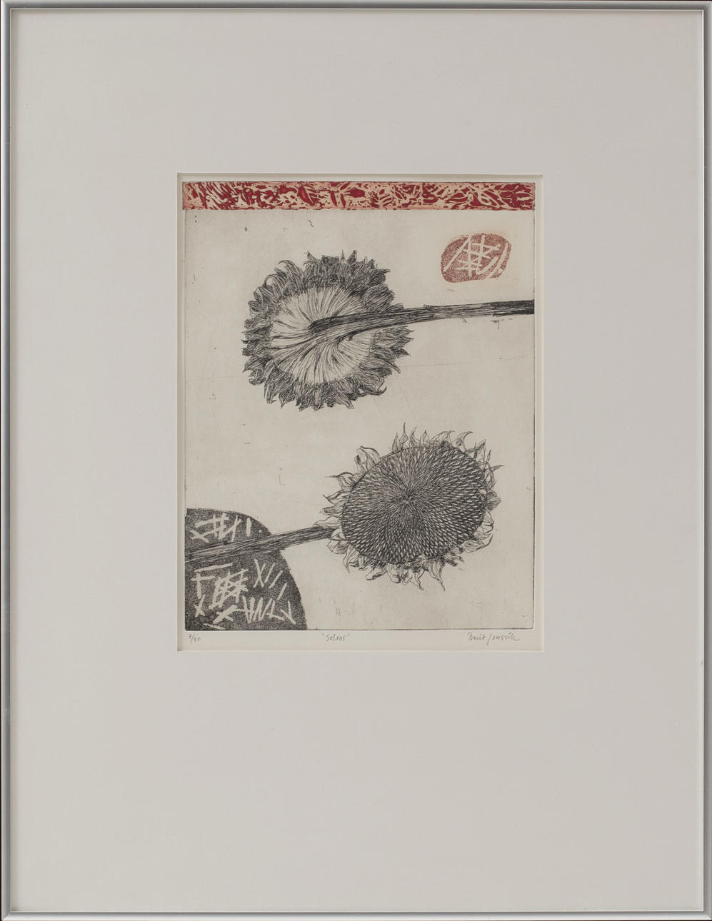 BERIT JONSVIK. "Solros", etsning, sign o numr 7/30.