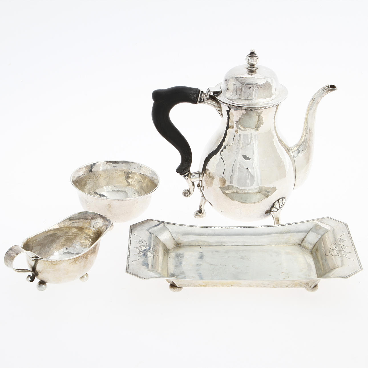 KAFFESERVIS, silver, 4 delar, 1920-tal Göteborg, ca 1200 gram.