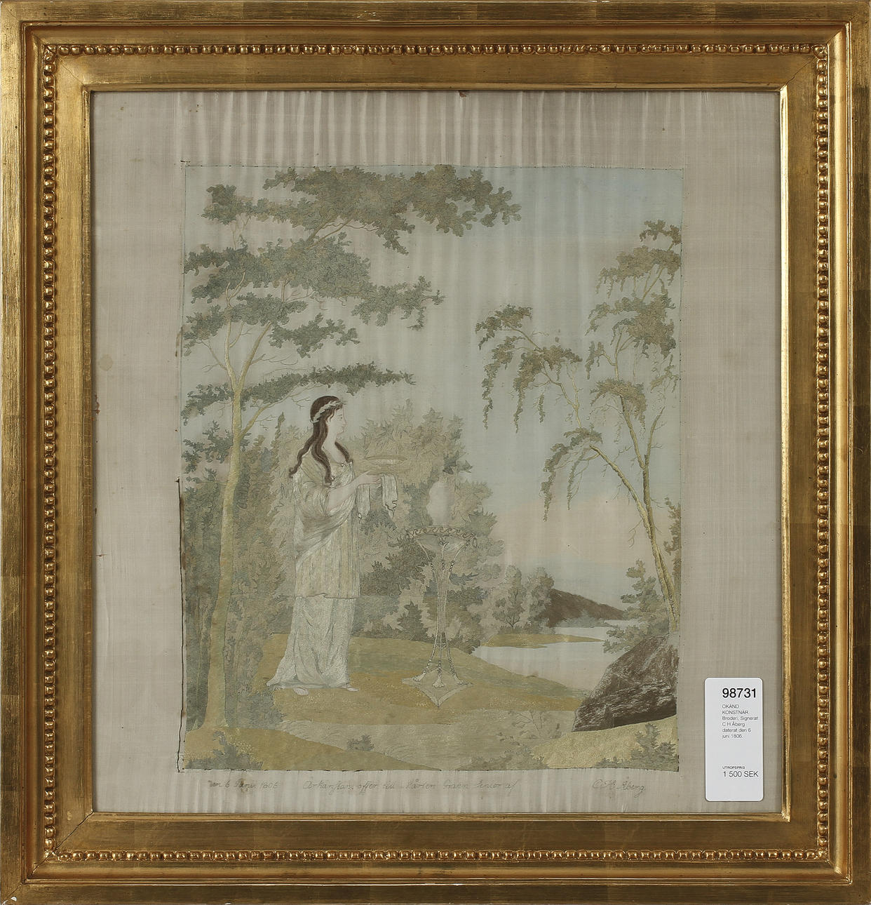 OKÄND KONSTNÄR. Broderi, Signerat C H Åberg daterat den 6 juni 1806.