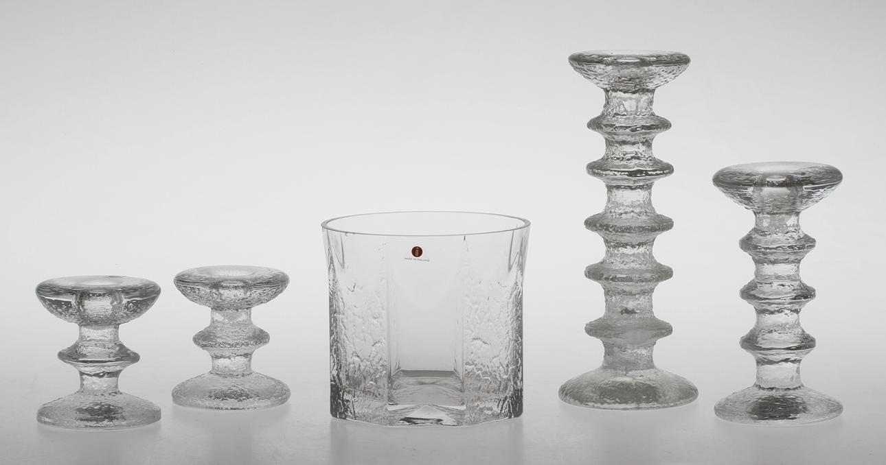 PARTI GLAS, 5 delar, Iittala, bland annat ljusstakar "Festivo" Timo Sarpaneva.