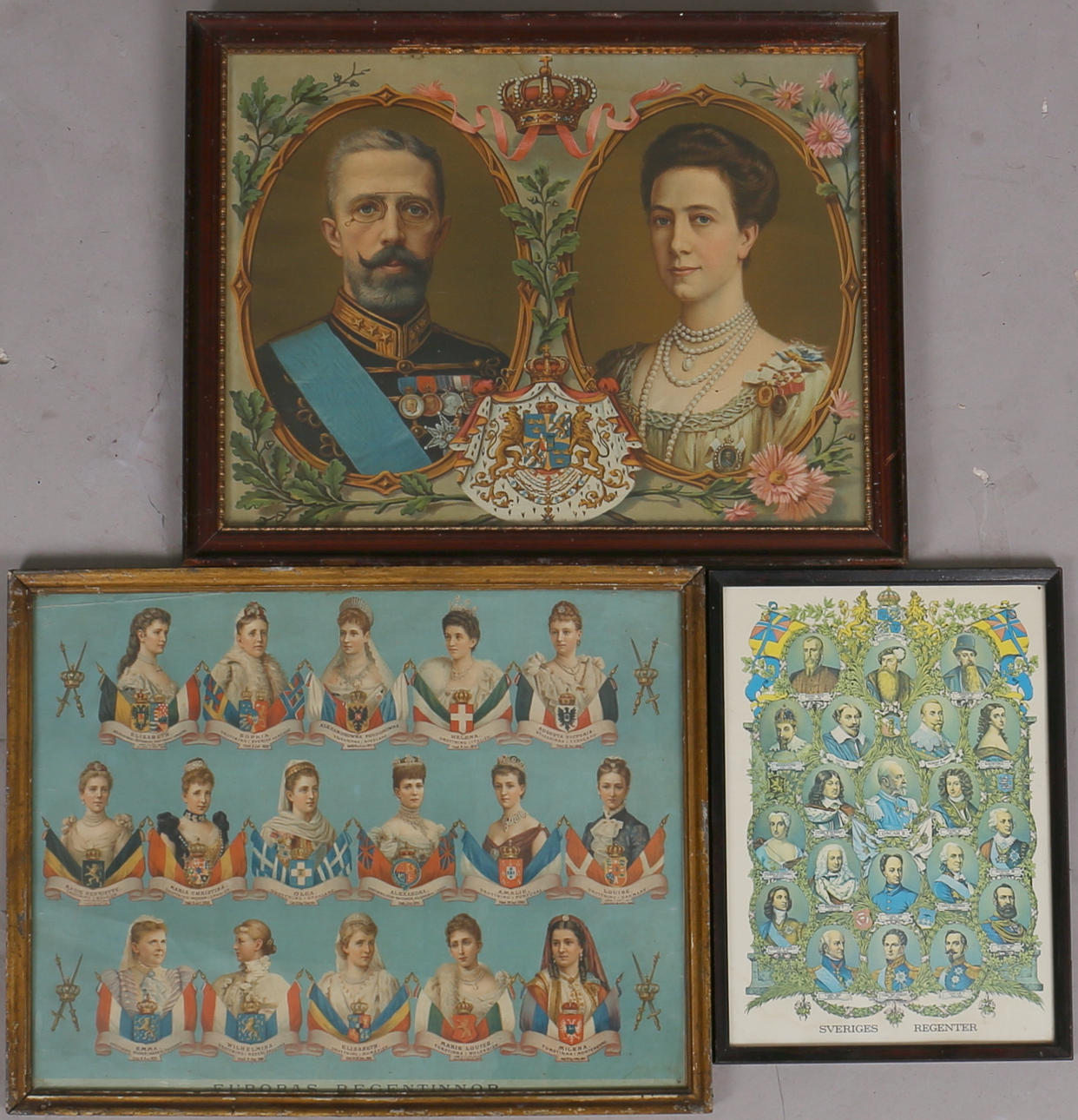 PARTI ÄLDRE KUNGATAVLOR (3). Offsettryck. Osignerade.