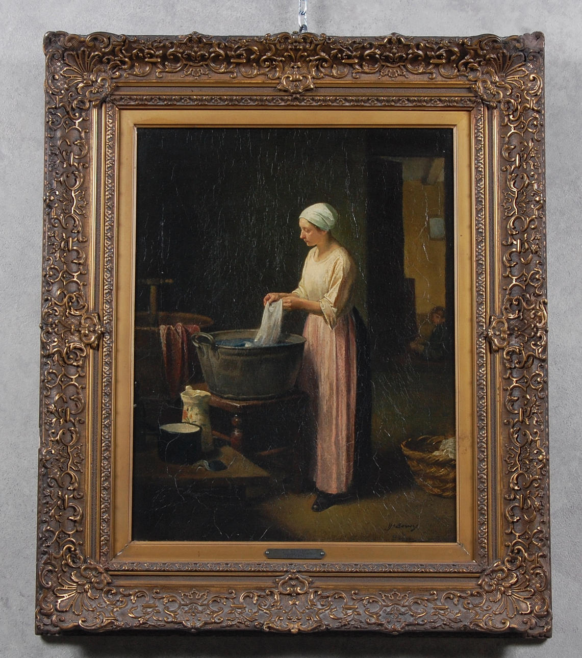 JK HARVEY. EFTER. " Tvätterska " Olja på duk, bär signatur.