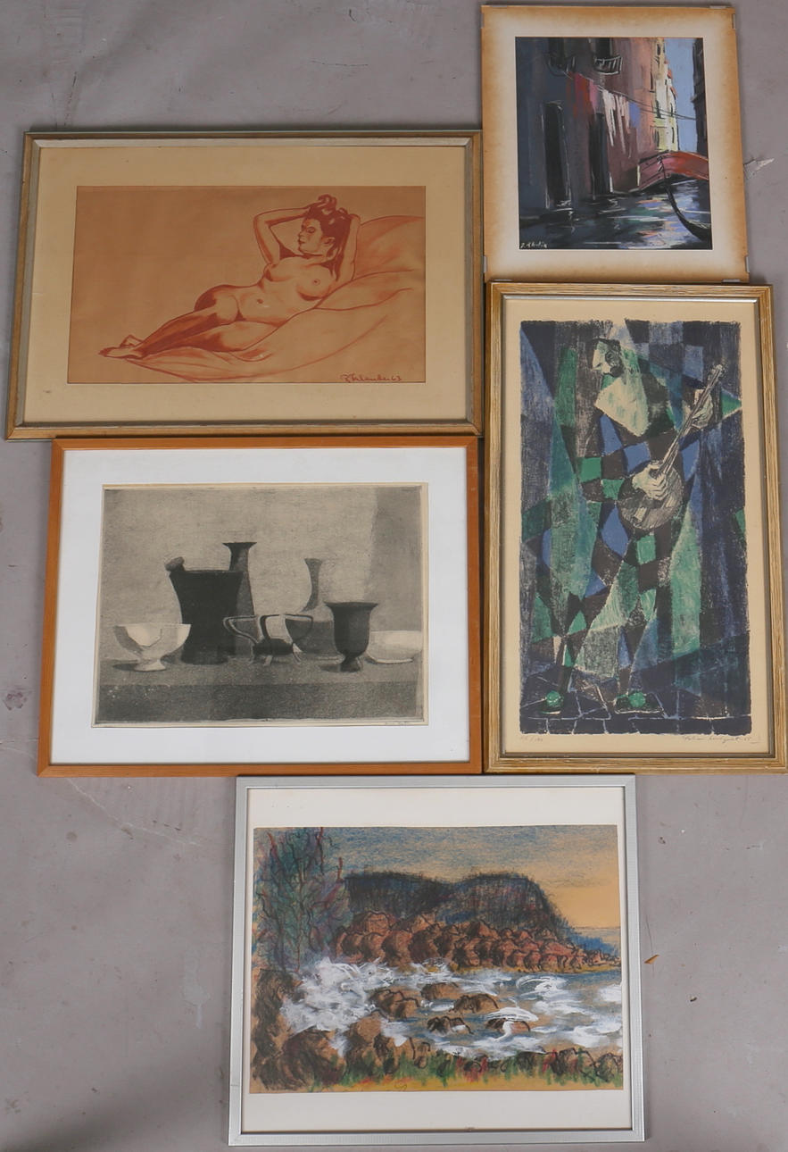 PARTI KONST (5). Olika motiv.Diverse tekniker. Signerade.