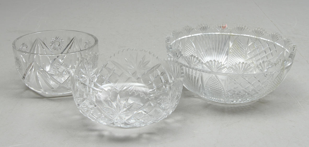 BÅLSKÅLAR, 3 st, glas, 1900-talets första hälf.