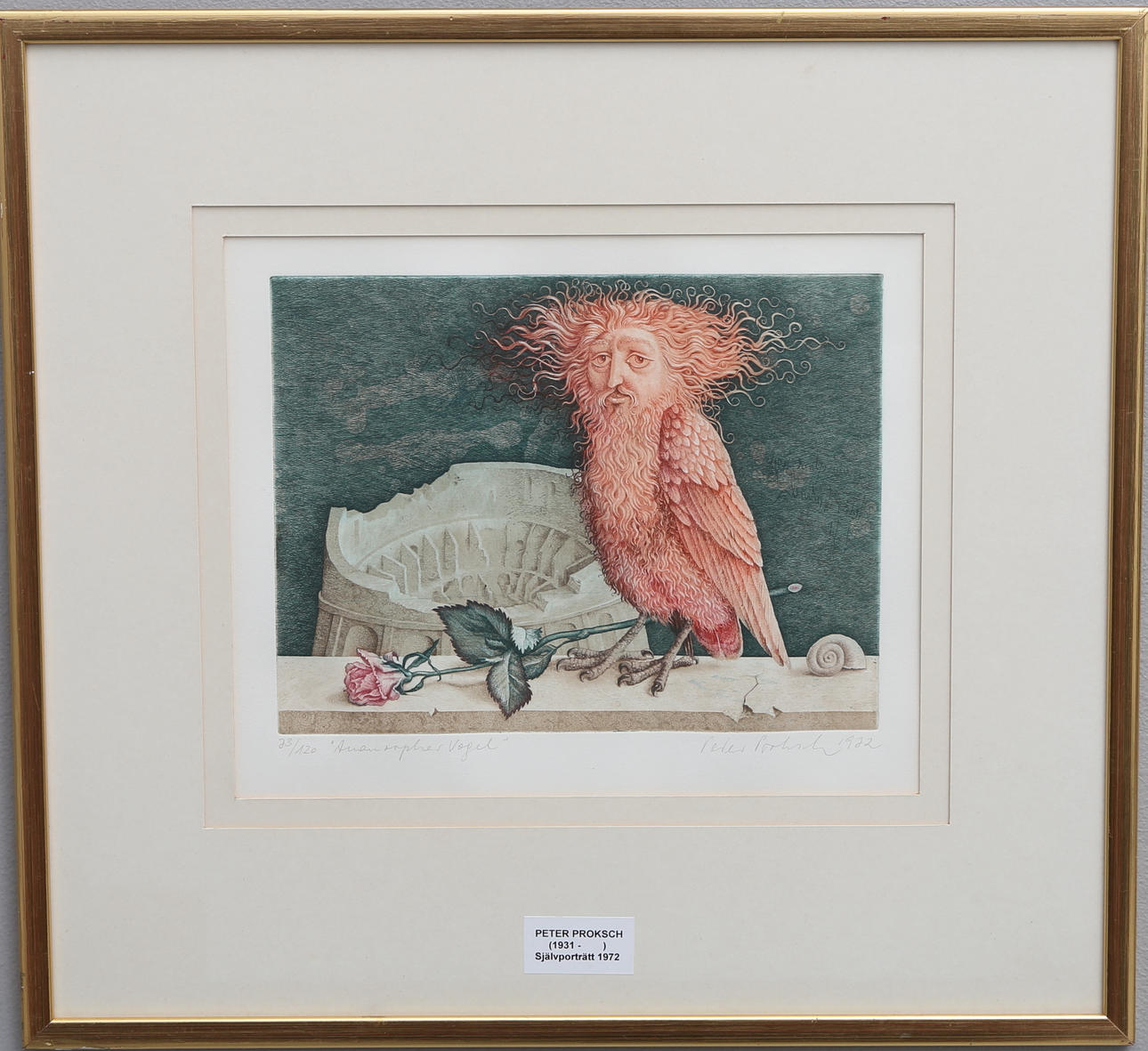 PETER PROKSCH. "ANAMORPHER VOGEL"/SELBSTPORTRÄT.