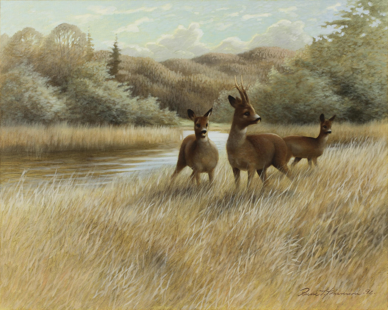 RUNE JOHANSSON. "Rådjur" olja på duk, signerad.