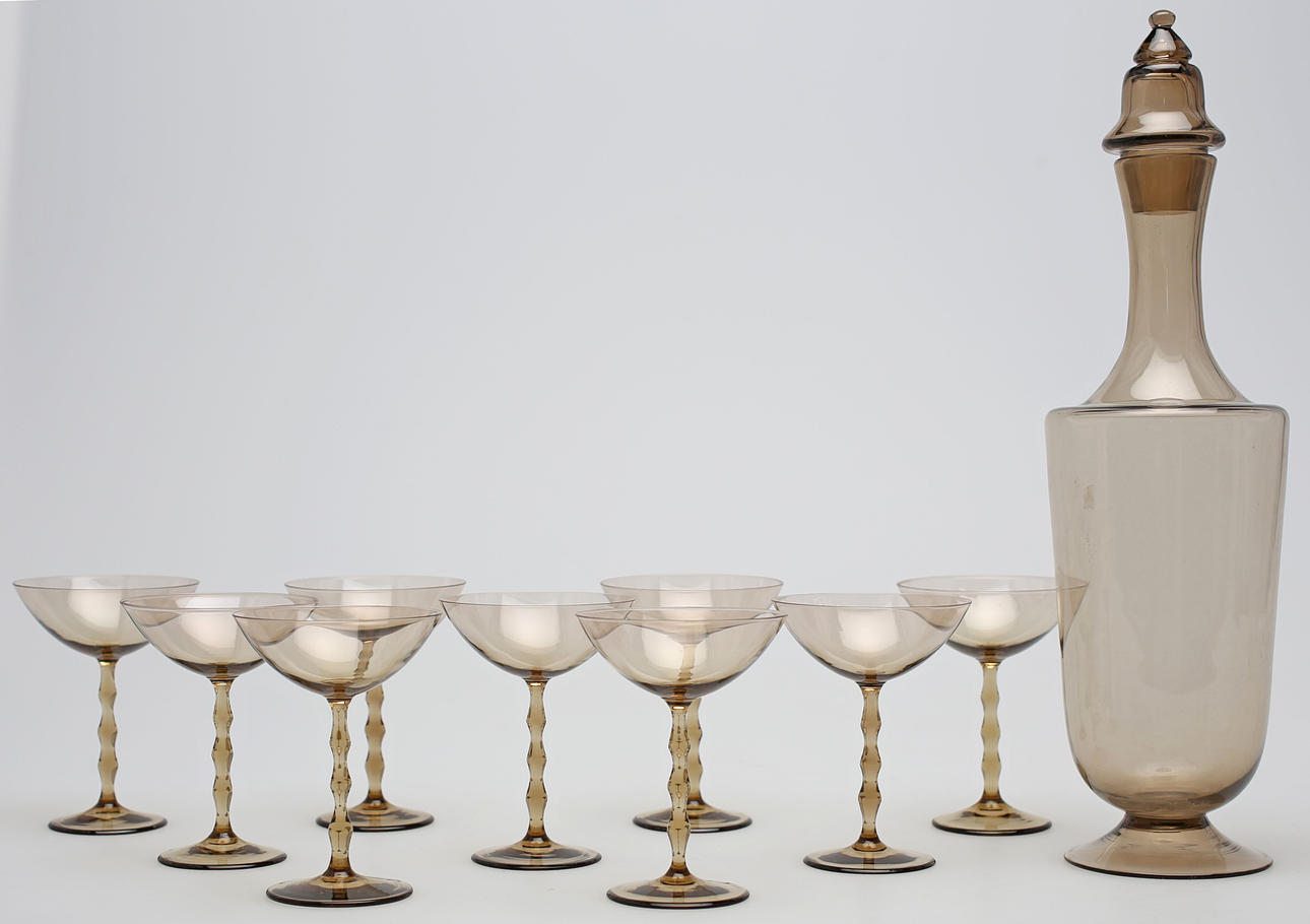 LIKÖRSERVIS, 10 delar, glas, möjligen Simon Gate.